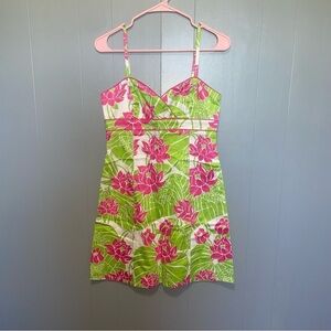 Vintage Lilly Pulitzer Green and Pink Floral Cami Dress Size 2
